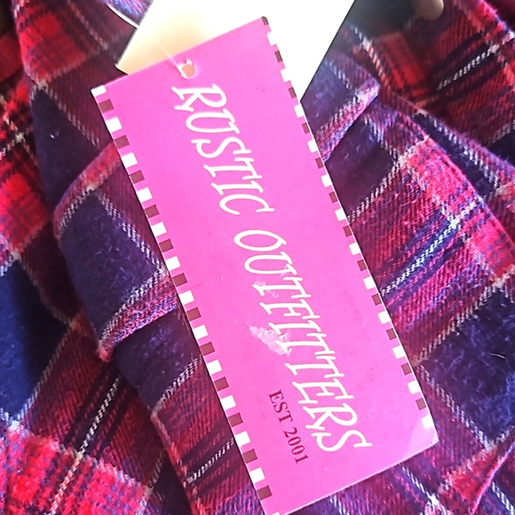 RUSTIC OUTFITERS Women Red Plaid Flanner Western Snap closure Cotton Shirt SizeL - Picture 12 of 14